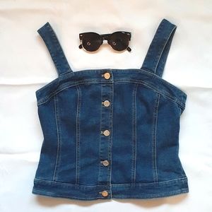 WHITE HOUSE BLACK MARKET Denim Button Up Tube Top Tank